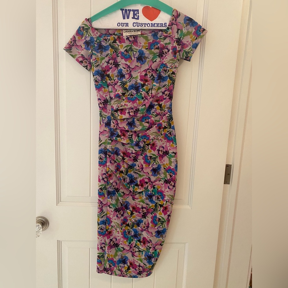 Chiara Boni Floral Midi Dress in Purple, Blue, Pink